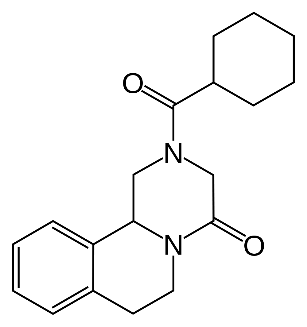 Structure moléculaire plane du praziquantel