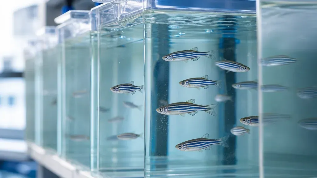 Aquarium de poissons-zèbres dans un laboratoire de recherche aquatique