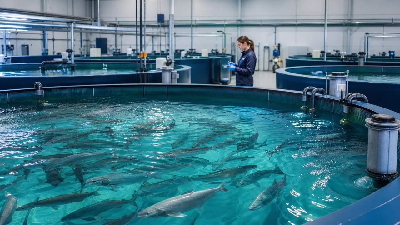 Poissons dans les bassins d’une installation aquacole moderne