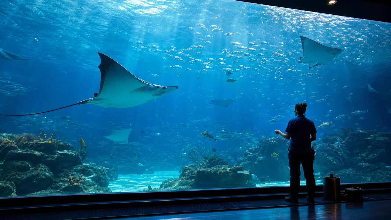 Aquariste observant les animaux d’un grand bassin public