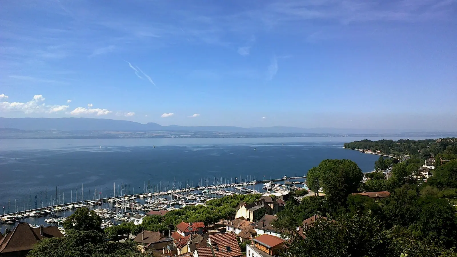 View of Lake Geneva and Thonon-les-Bains from the town's upper district