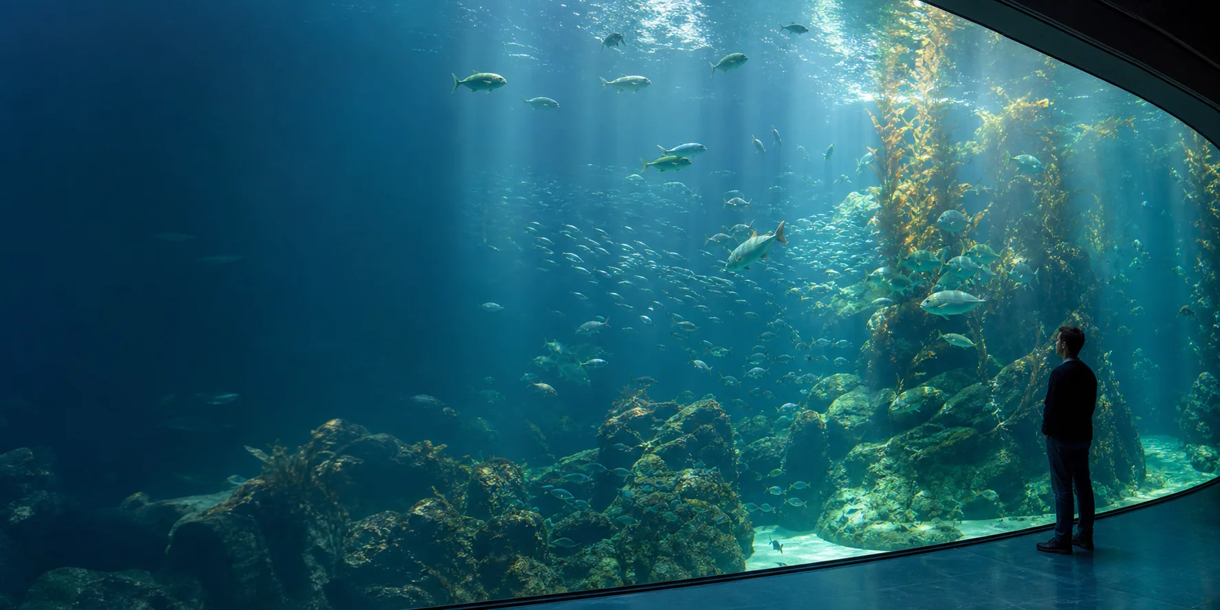 Professionnel observant la diversité des poissons dans un grand environnement aquatique