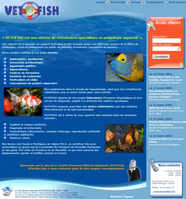 Site internet Vetofish sous Xoops en 2006
