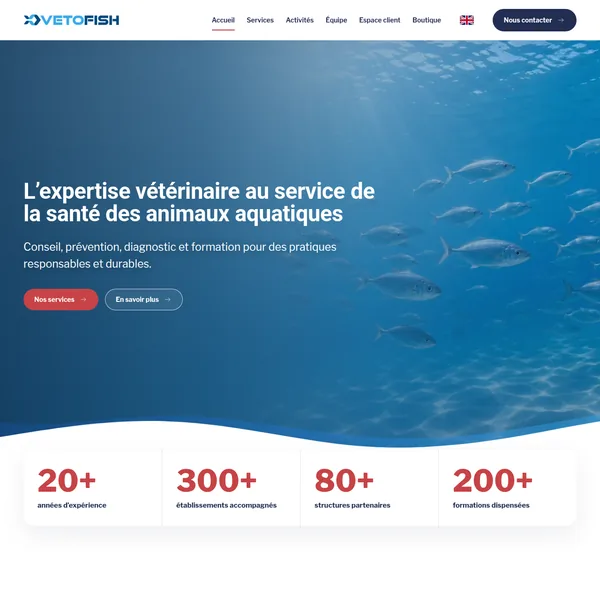 Page d’accueil du nouveau site internet institutionnel Vetofish en 2026