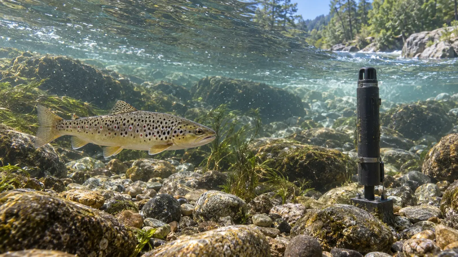 Truite fario nageant dans une rivière